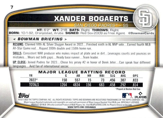 2023 Bowman Xander Bogaerts #7 San Diego Padres