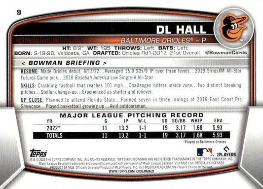 2023 Bowman DL Hall RC #9 Baltimore Orioles