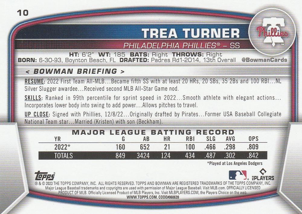 2023 Bowman Trea Turner #10 Philadelphia Phillies