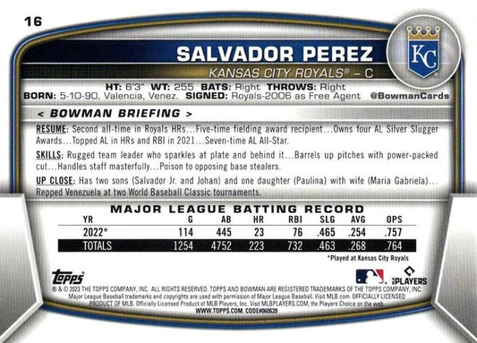 2023 Bowman Salvador Perez #16 Kansas City Royals