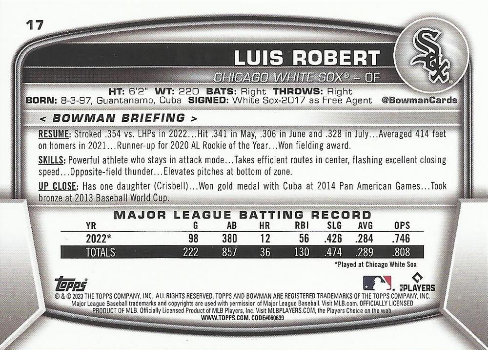 2023 Bowman Luis Robert #17 Chicago White Sox