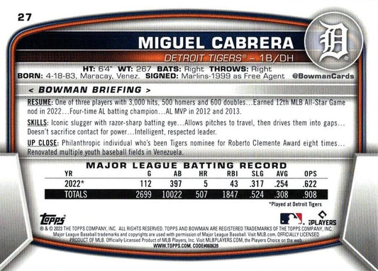 2023 Bowman Miguel Cabrera #27 Detroit Tigers