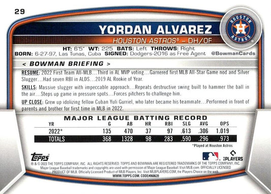 2023 Bowman Yordan Alvarez #29 Houston Astros