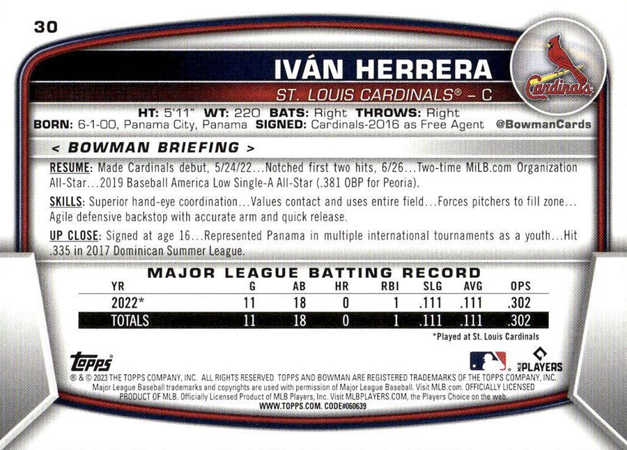 2023 Bowman Ivan Herrera RC #30 St. Louis Cardinals