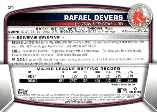 2023 Bowman Rafael Devers #31 Boston Red Sox