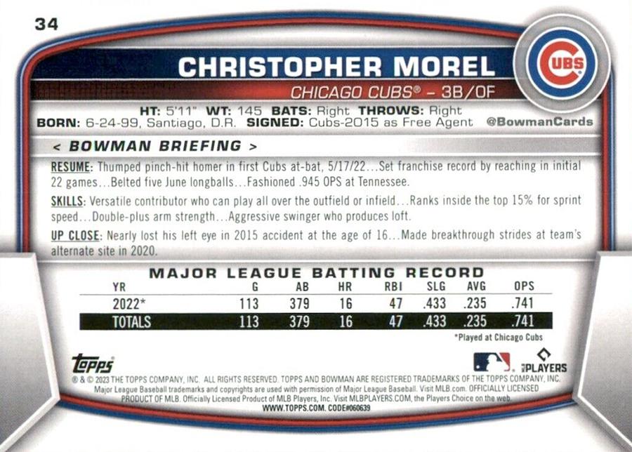 2023 Bowman Christopher Morel RC #34 Chicago Cubs