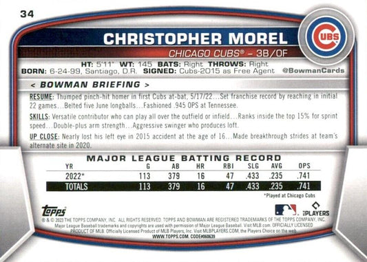 2023 Bowman Christopher Morel RC #34 Chicago Cubs