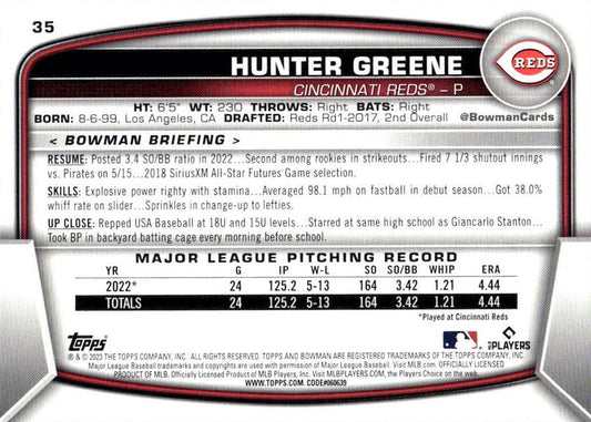 2023 Bowman Hunter Greene #35 Cincinnati Reds