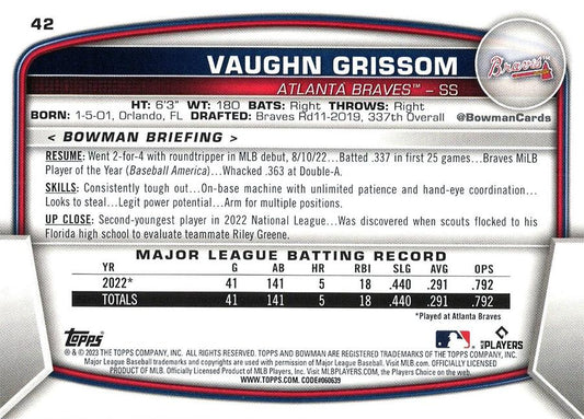 2023 Bowman Vaughn Grissom RC #42 Atlanta Braves