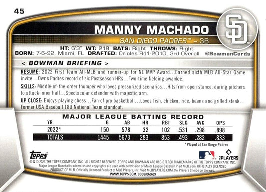 2023 Bowman Manny Machado #45 San Diego Padres