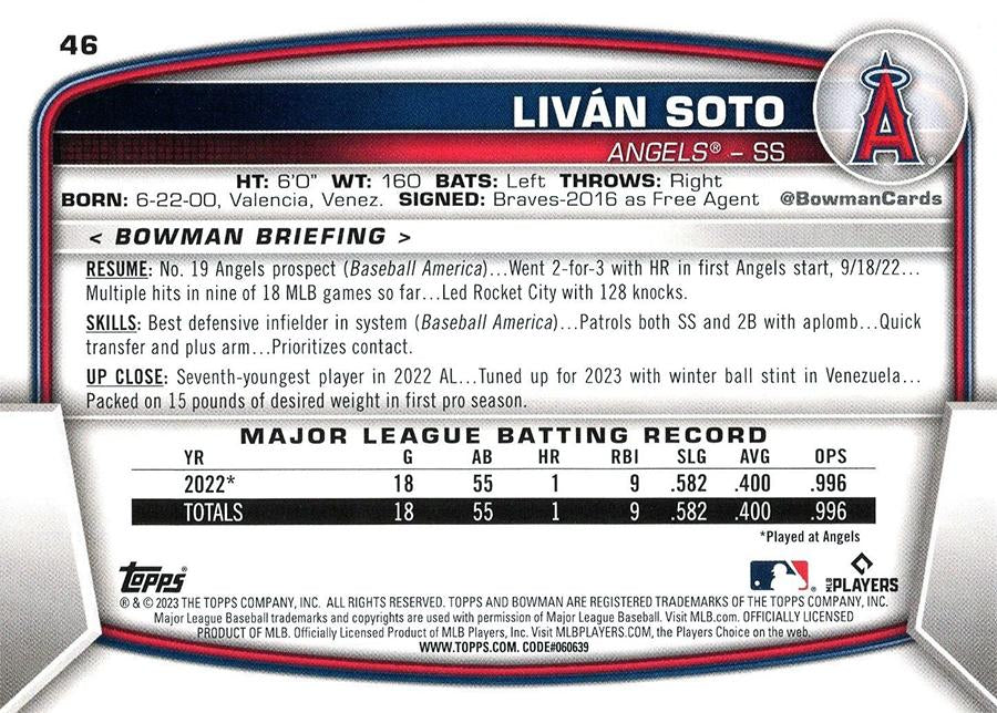 2023 Bowman Livan Soto RC #46 Angels