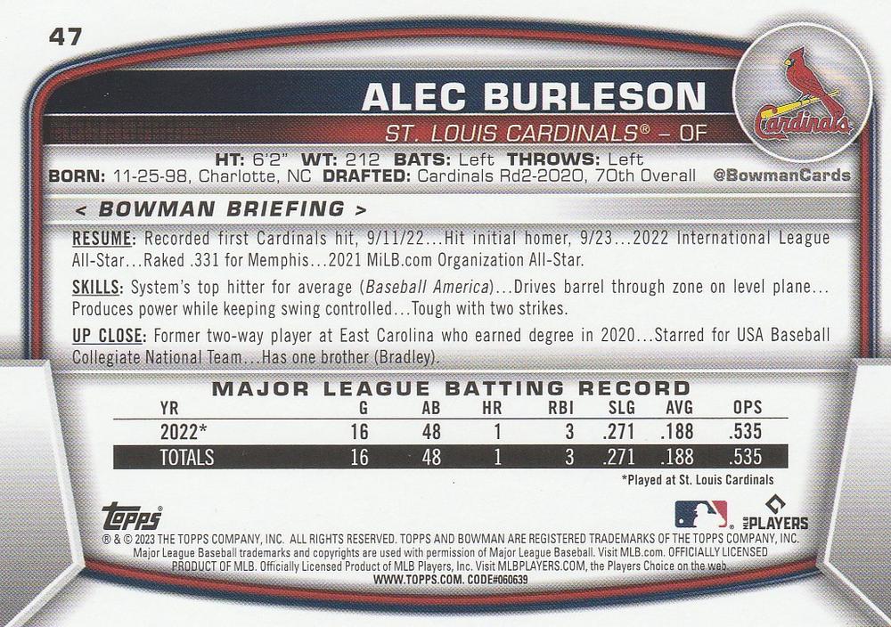 2023 Bowman Alec Burleson RC #47 St. Louis Cardinals