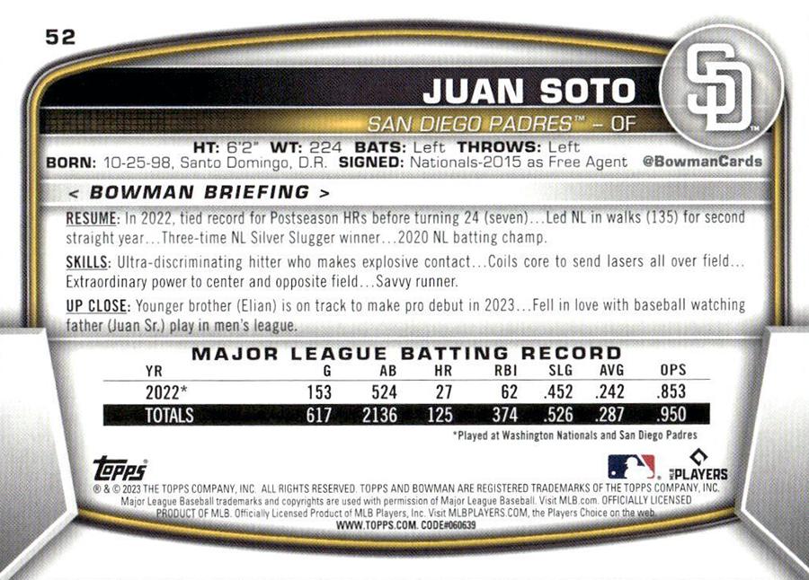 2023 Bowman Juan Soto #52 San Diego Padres