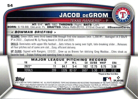 2023 Bowman Jacob deGrom #54 Texas Rangers