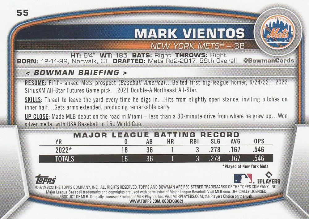 2023 Bowman Mark Vientos RC #55 New York Mets