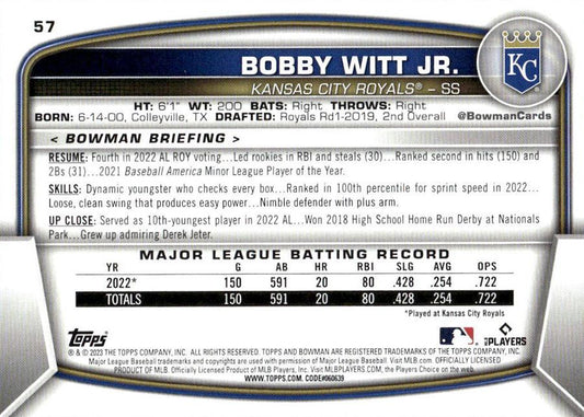 2023 Bowman Bobby Witt Jr. #57 Kansas City Royals