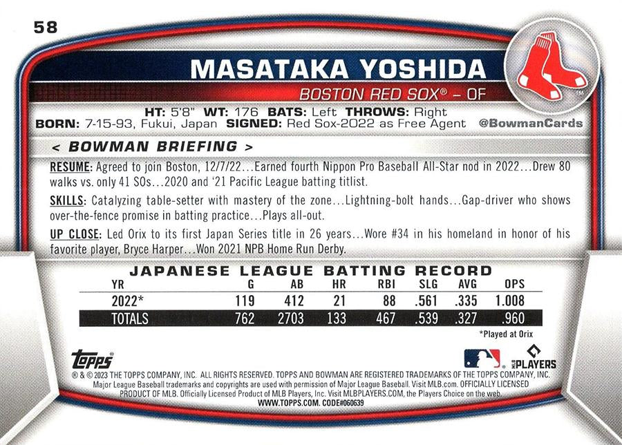 2023 Bowman Masataka Yoshida RC #58 Boston Red Sox