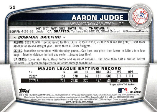 2023 Bowman Aaron Judge #59 New York Yankees