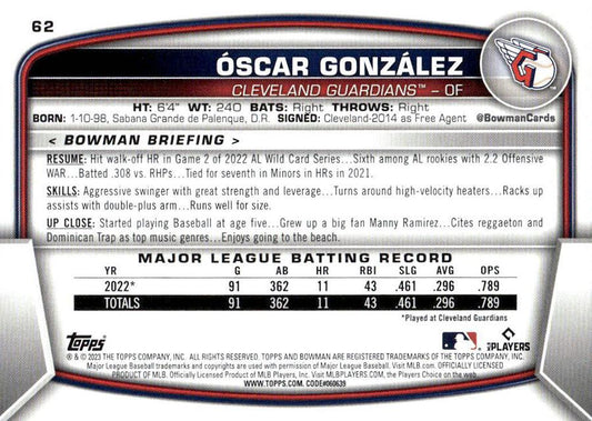 2023 Bowman Oscar Gonzalez RC #62 Cleveland Guardians