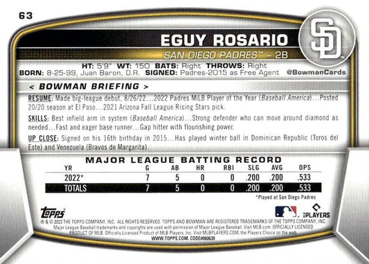 2023 Bowman Eguy Rosario RC #63 San Diego Padres