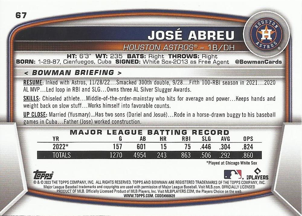 2023 Bowman José Abreu #67 Houston Astros
