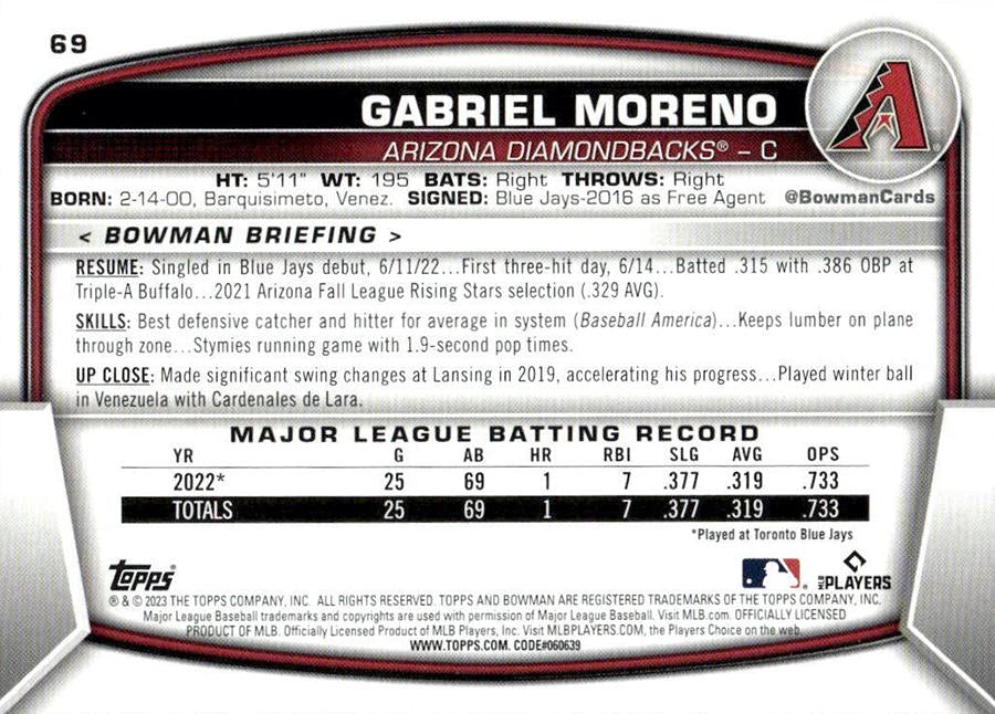 2023 Bowman Gabriel Moreno RC #69 Arizona Diamondbacks