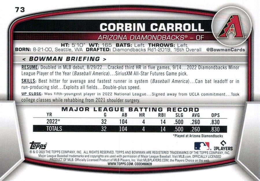 2023 Bowman Corbin Carroll RC #73 Arizona Diamondbacks