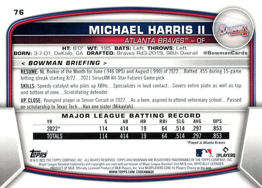 2023 Bowman Michael Harris II RC #76 Atlanta Braves