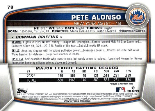 2023 Bowman Pete Alonso #78 New York Mets