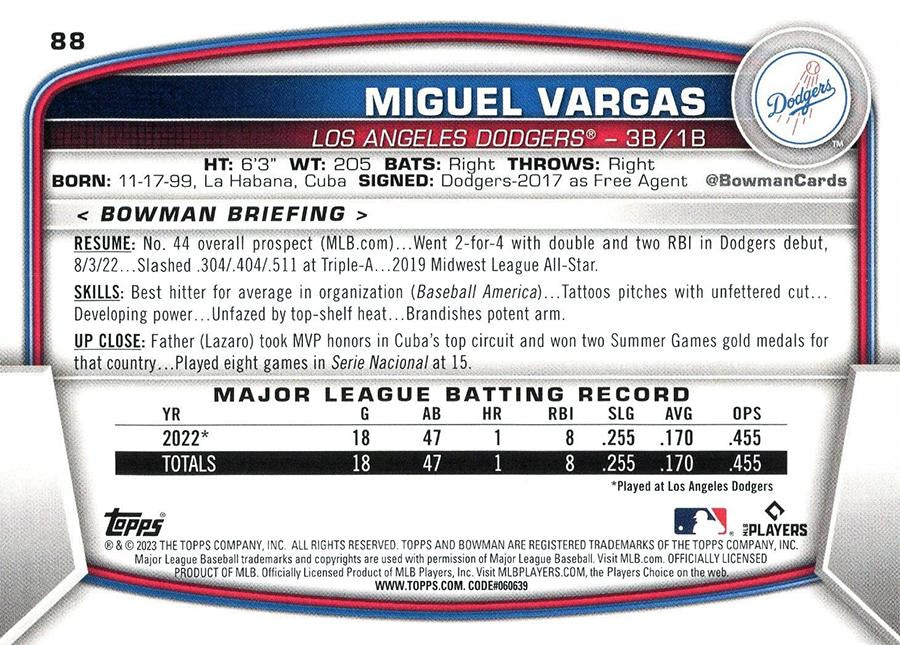 2023 Bowman Miguel Vargas RC #88 Los Angeles Dodgers