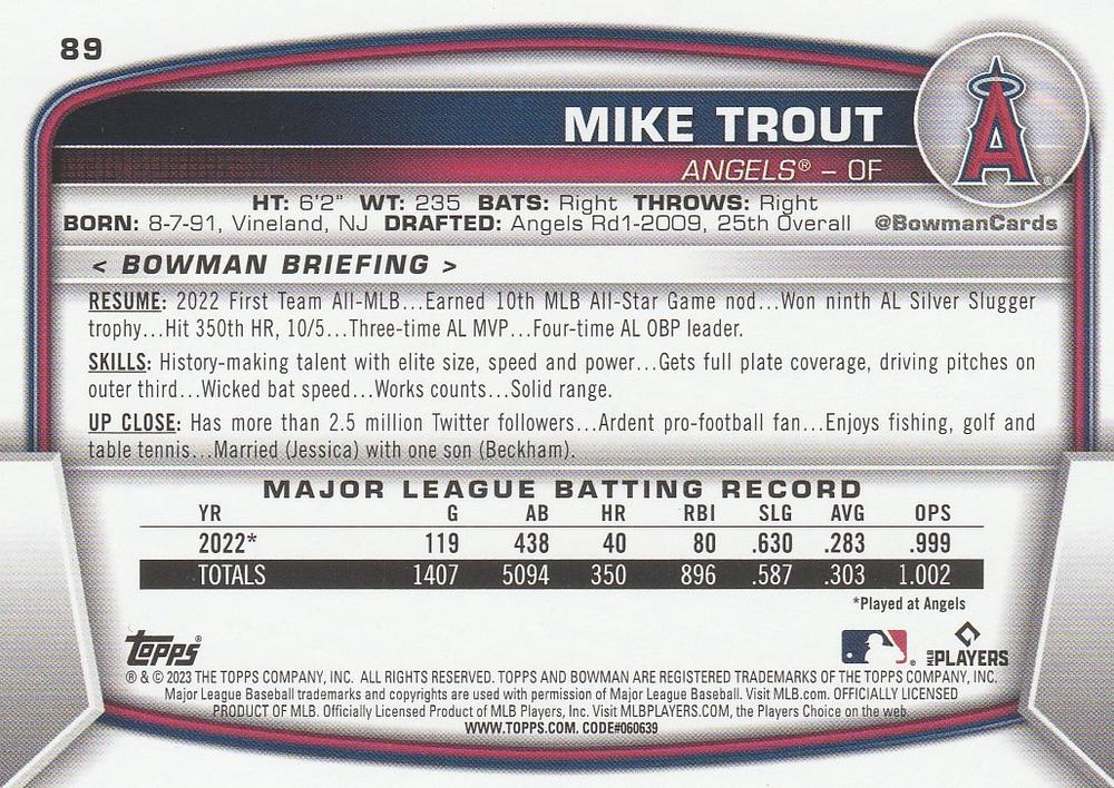 2023 Bowman Mike Trout #89 Angels