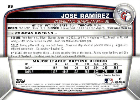 2023 Bowman Jose Ramirez #99 Cleveland Guardians