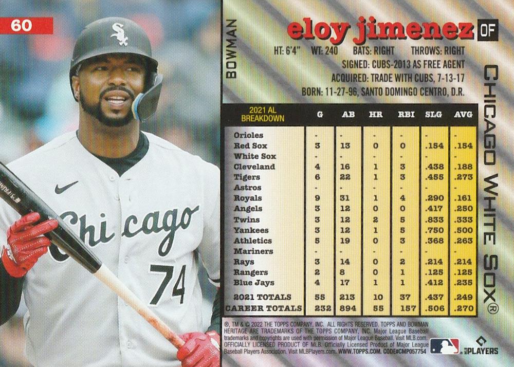 2022 Bowman Heritage Eloy Jimenez #60 Chicago White Sox