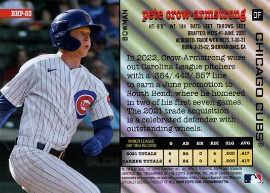 2022 Topps Heritage Prospects Pete Crow-Armstrong BHP-83 Chicago Cubs
