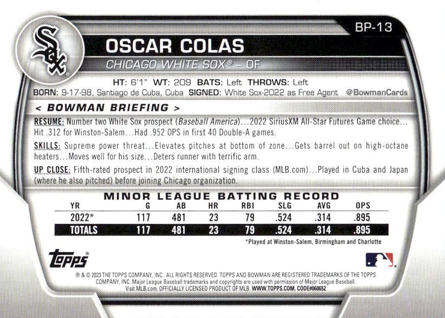 2023 Bowman Prospects Oscar Colas BP-13 Chicago White Sox