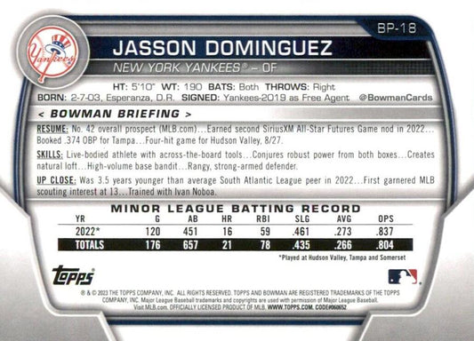 2023 Bowman Prospects Jasson Dominguez BP-18 New York Yankees