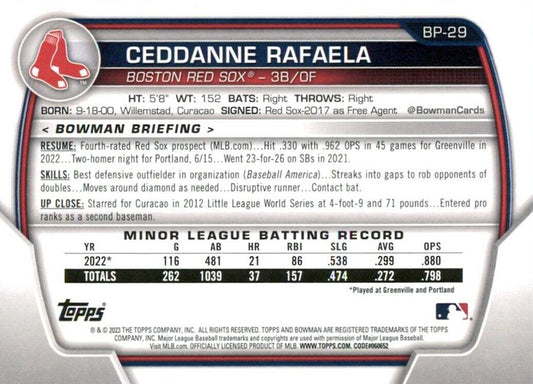 2023 Bowman Prospects Ceddanne Rafaela BP-29 Boston Red Sox