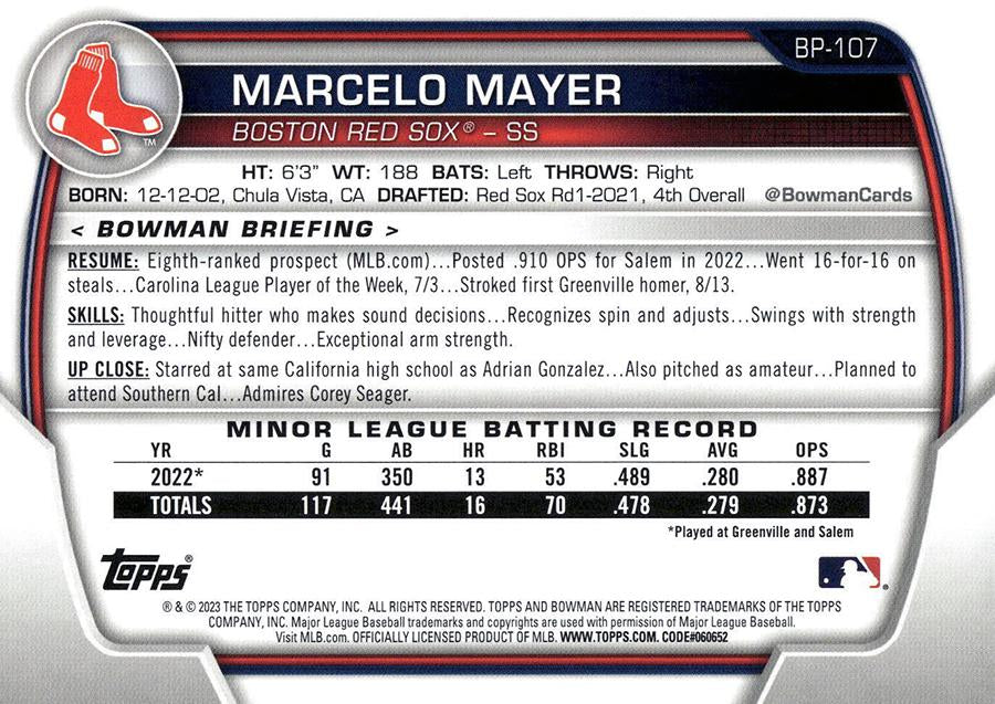 2023 Bowman Prospects Marcelo Mayer BP-107 Boston Red Sox