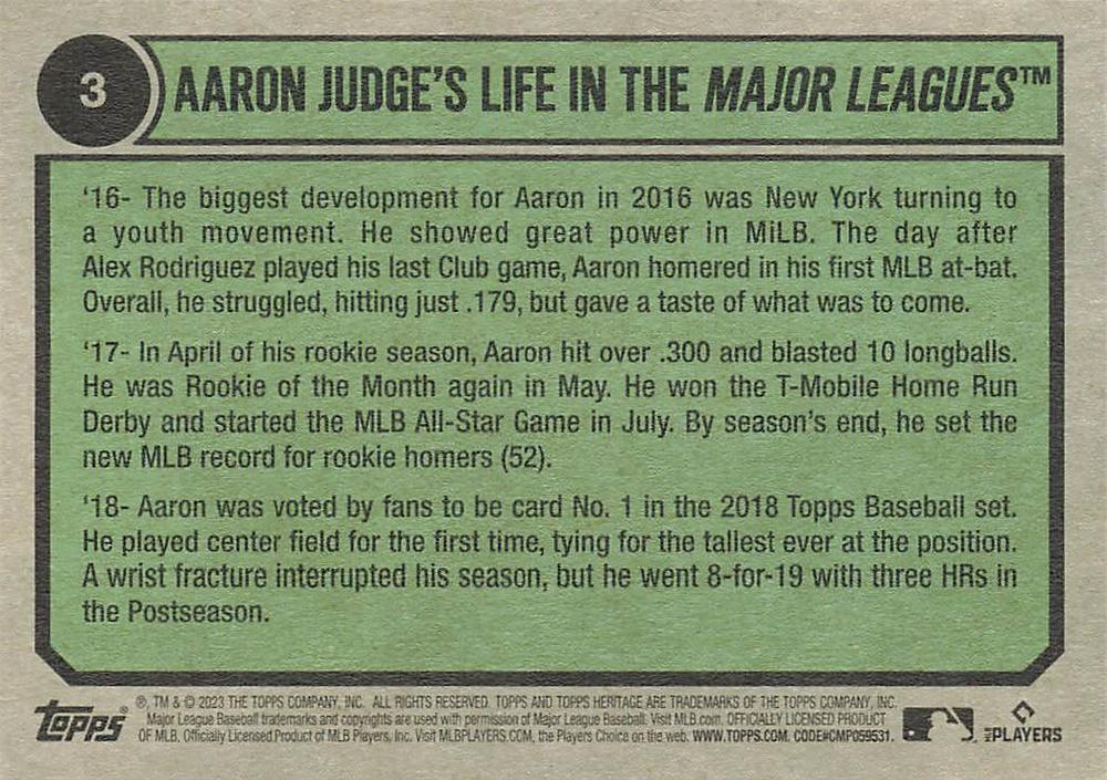 2023 Topps Heritage Aaron Judge #3 New York Yankees