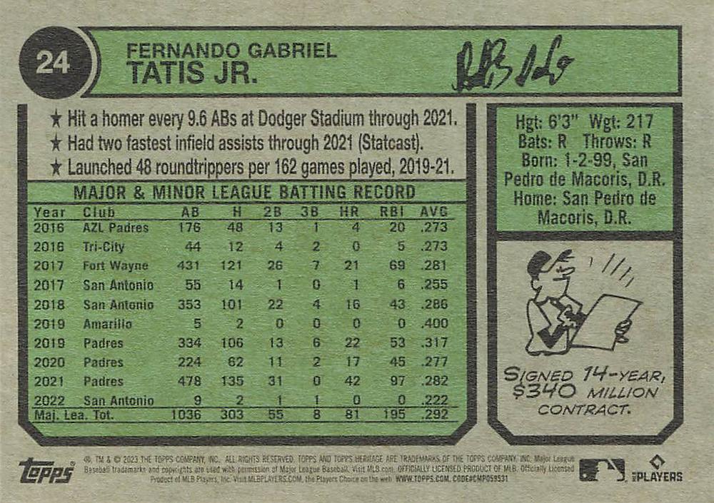2023 Topps Heritage Fernando Tatis Jr. #24 San Diego Padres