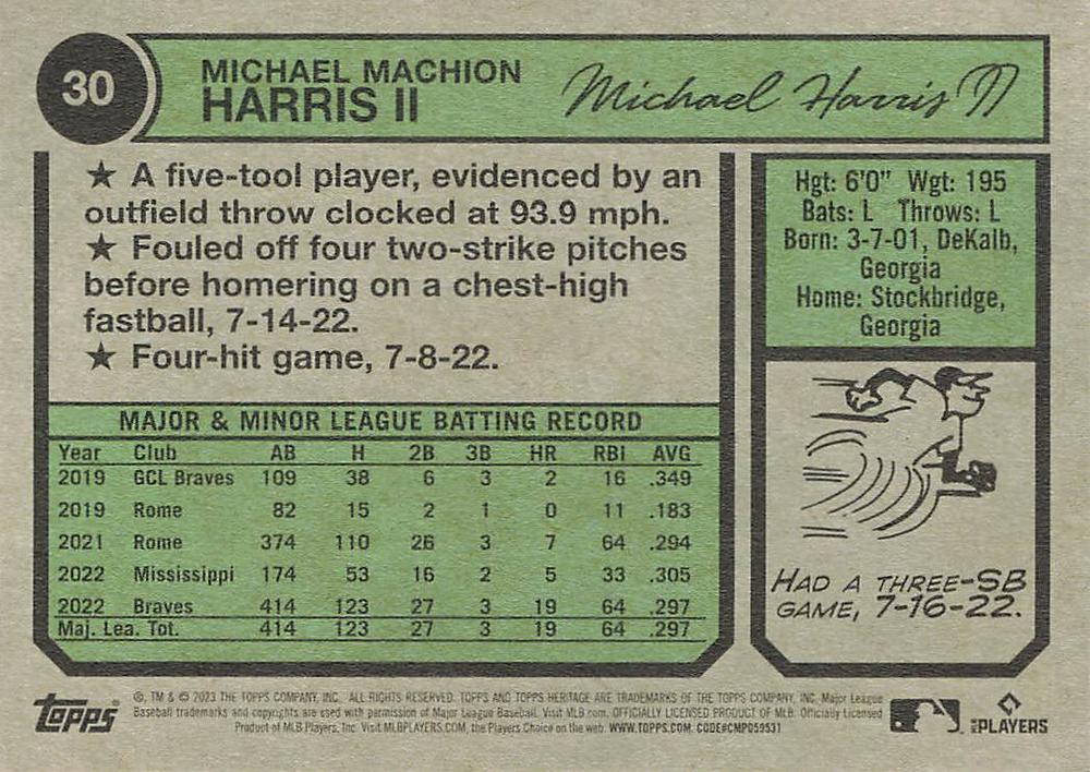 2023 Topps Heritage Michael Harris II RC #30 Atlanta Braves