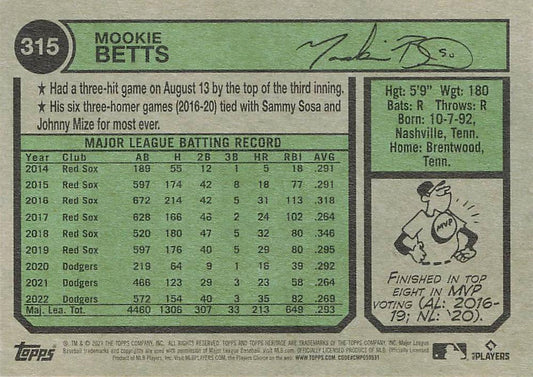 2023 Topps Heritage Mookie Betts #315 Los Angeles Dodgers