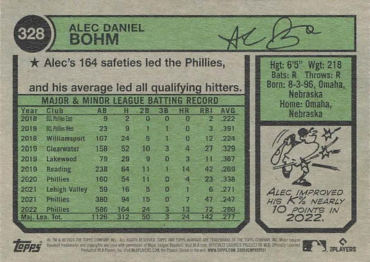 2023 Topps Heritage Alec Bohm #328 Philadelphia Phillies