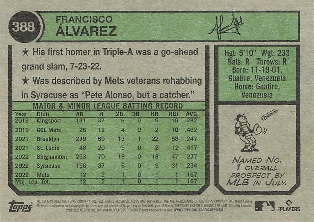 2023 Topps Heritage Francisco Alvarez RC #388 New York Mets