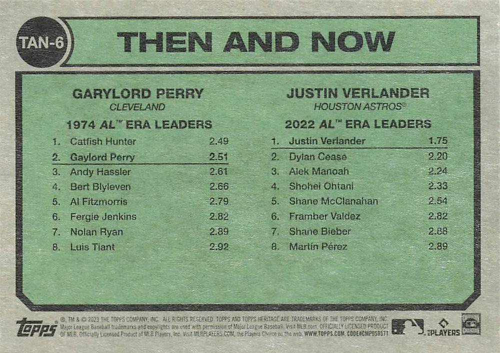 2023 Topps Heritage Then and Now Garylord Perry / Justin Verlander TAN-6 Houston Astros