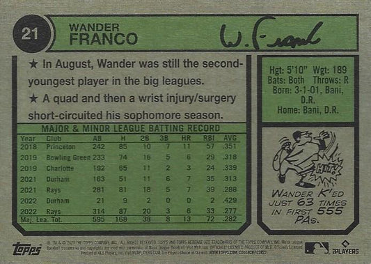 2023 Topps Heritage Chrome Wander Franco #21 Tampa Bay Rays