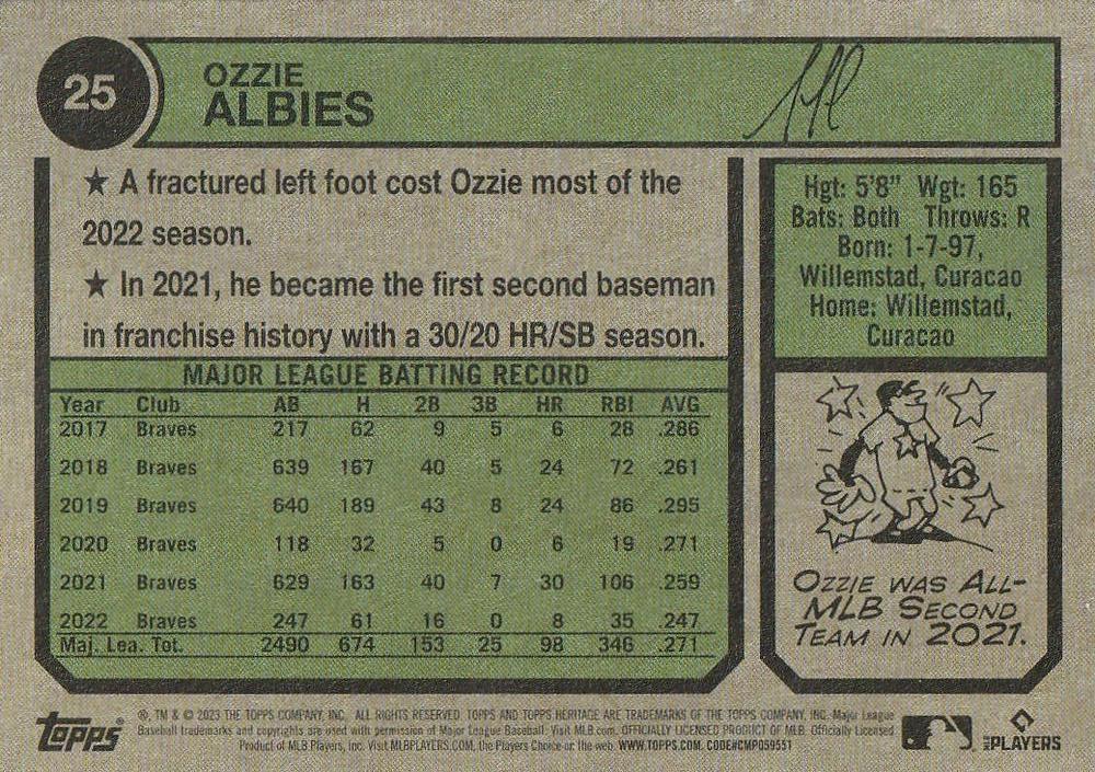 2023 Topps Heritage Chrome Ozzie Albies #25 Atlanta Braves