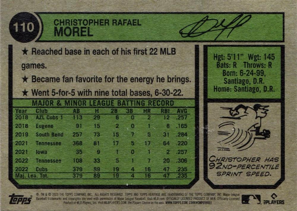 2023 Topps Heritage Chrome Christopher Morel #110 Chicago Cubs