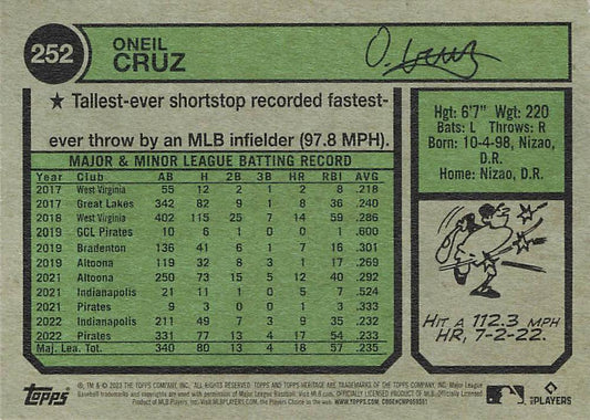 2023 Topps Heritage Chrome Oneil Cruz #252 Pittsburgh Pirates