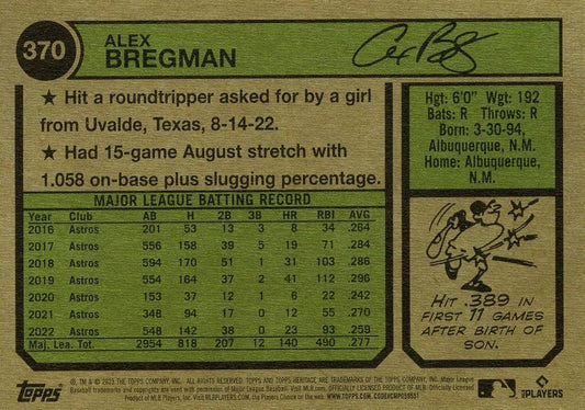 2023 Topps Heritage Chrome Alex Bregman #370 Houston Astros